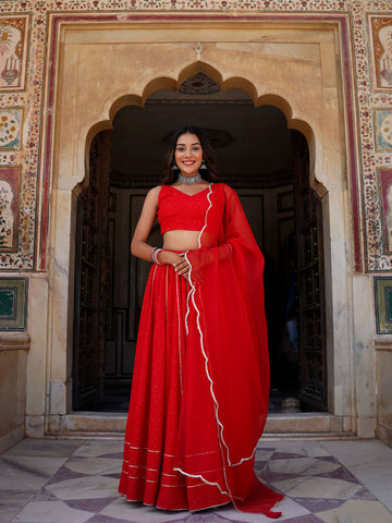 Ruby Red Embellished Lehenga Set